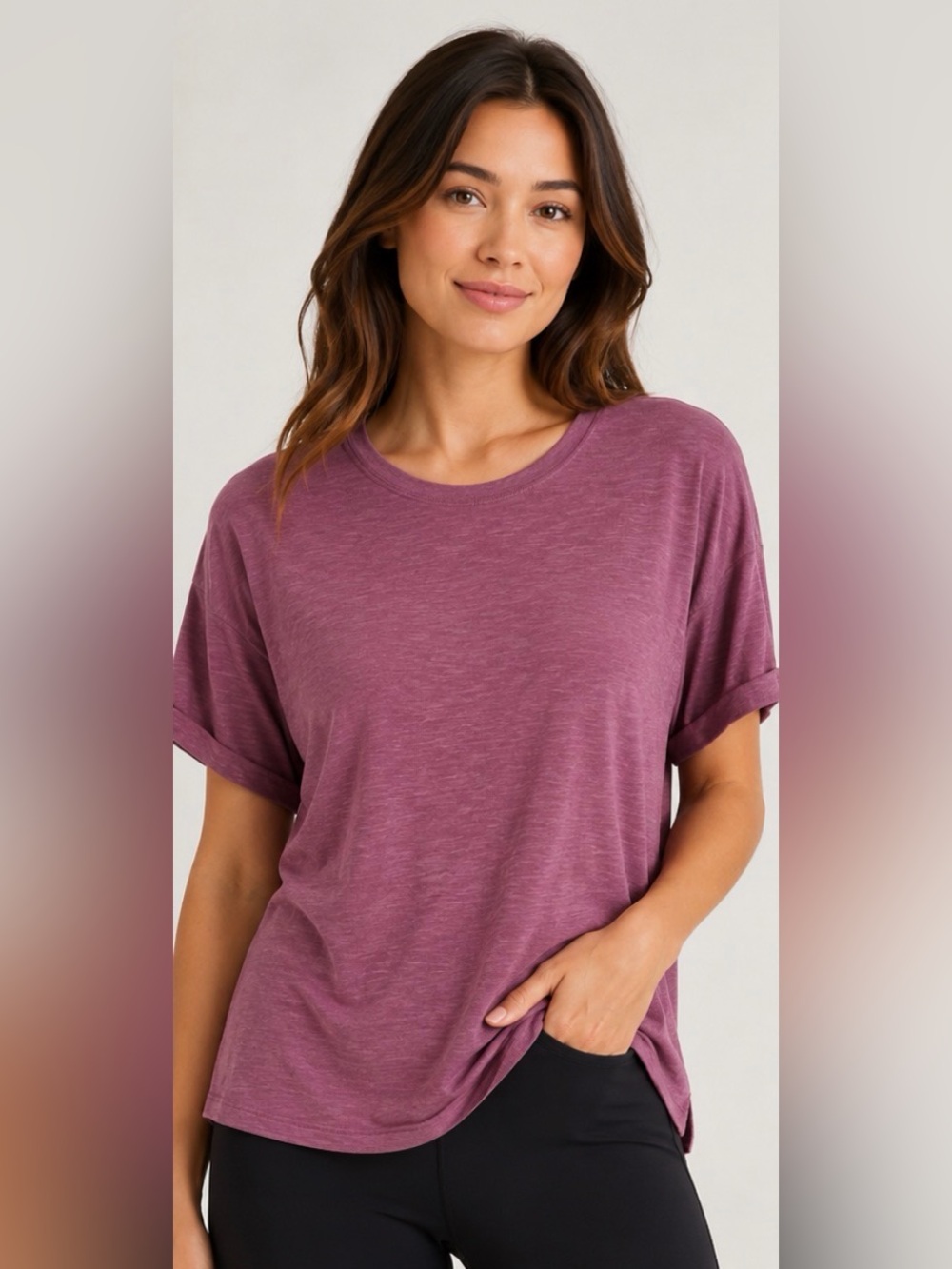 Zella Crewneck Tee in Plum Size XS